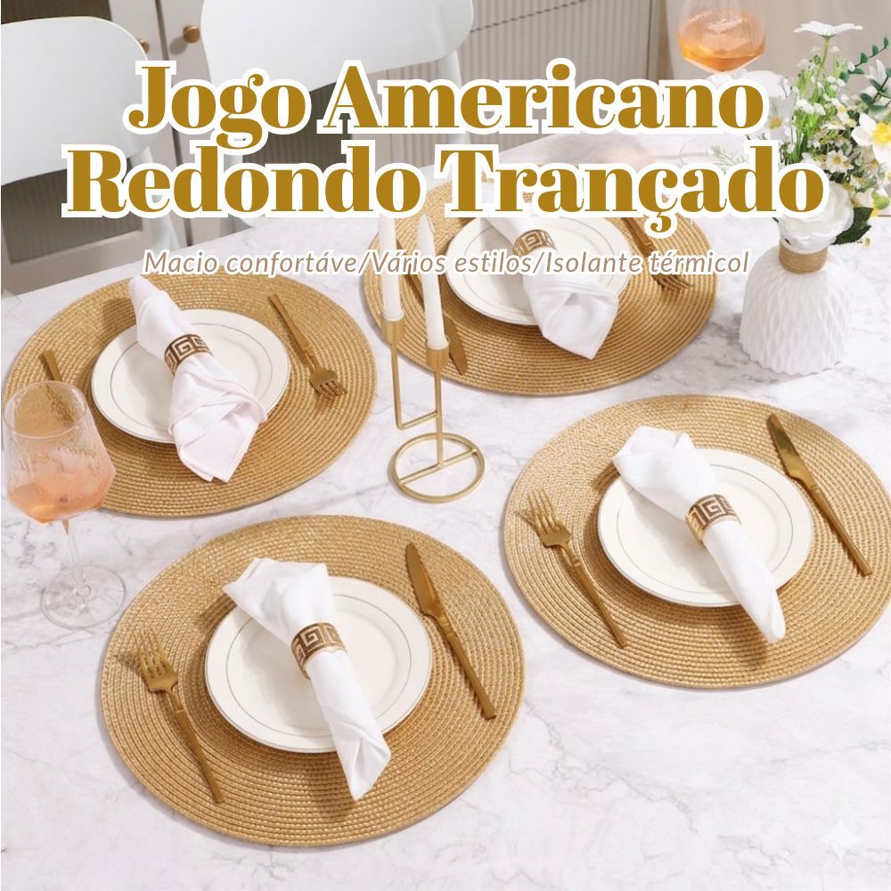 Conjunto Jogo Americano Redondo Térmico Impermeável Lavável Mesa Posta Decor Cozinha