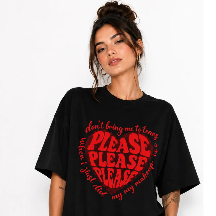 Camiseta Feminina Oversized Estampada Coração Please Casual Confortável Streetwear