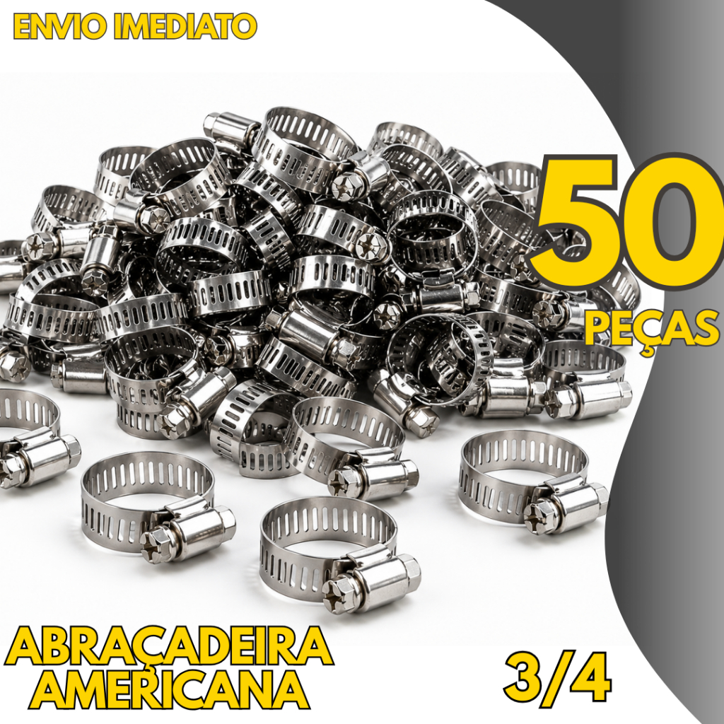 Kit 50, 40, 25 ou 100 un - Abraçadeira De Metal Antiferrugem 3/4 Para Cooktop E Fogão Mangueira