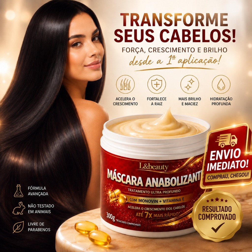Máscara Anabolizante Crescimento Acelerado 7cm - Mês Monovin + Vitamina E 300g Hidratação e Brilho Intenso L&BEAUTY