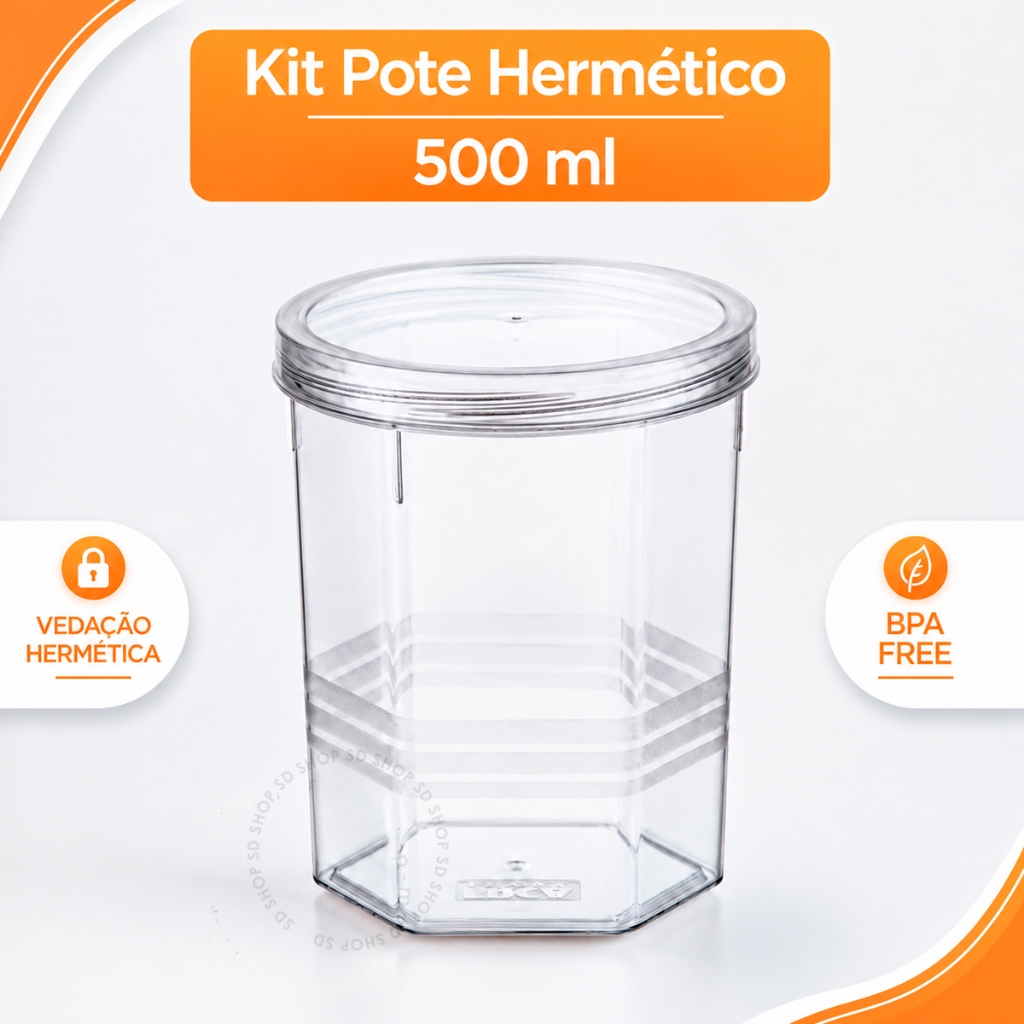 Kit Pote Hermético 500ml Plástico Transparente Reutilizável Tampa Rosca Organizador Bpa Free