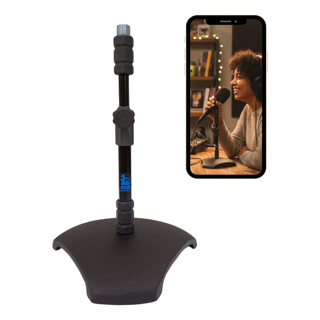 Pedestal Suporte De Mesa Profissional Para Microfone Ps-02 Bk Pro Visão Musical