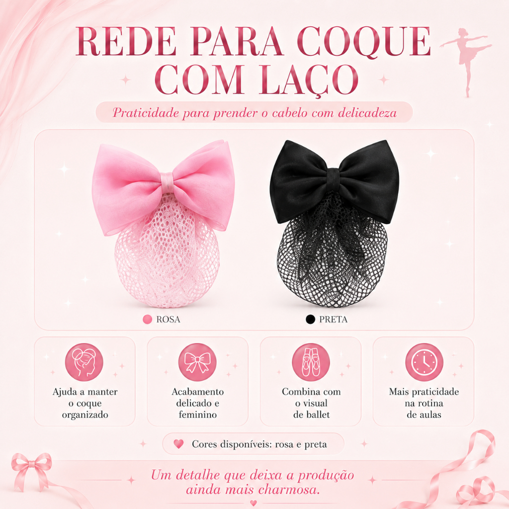 Kit 10 Redinha para coque ballet bale Laço Infantil Tule Rede Rosa Preto Acessório Cabelo adulto