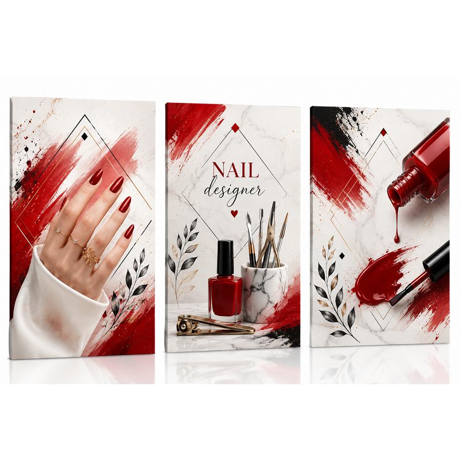 Kit 3 Quadros Decorativos Nail Designer Manicure Esmaltação Para Salão de Beleza Studio e Esmalteria