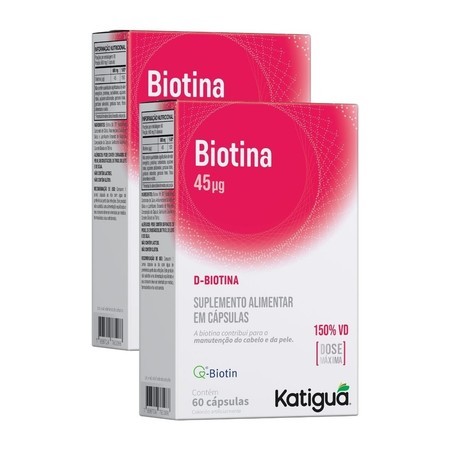 Kit 2 Vitamina Biotina Dose Maxima 500mg 60caps Katiguá