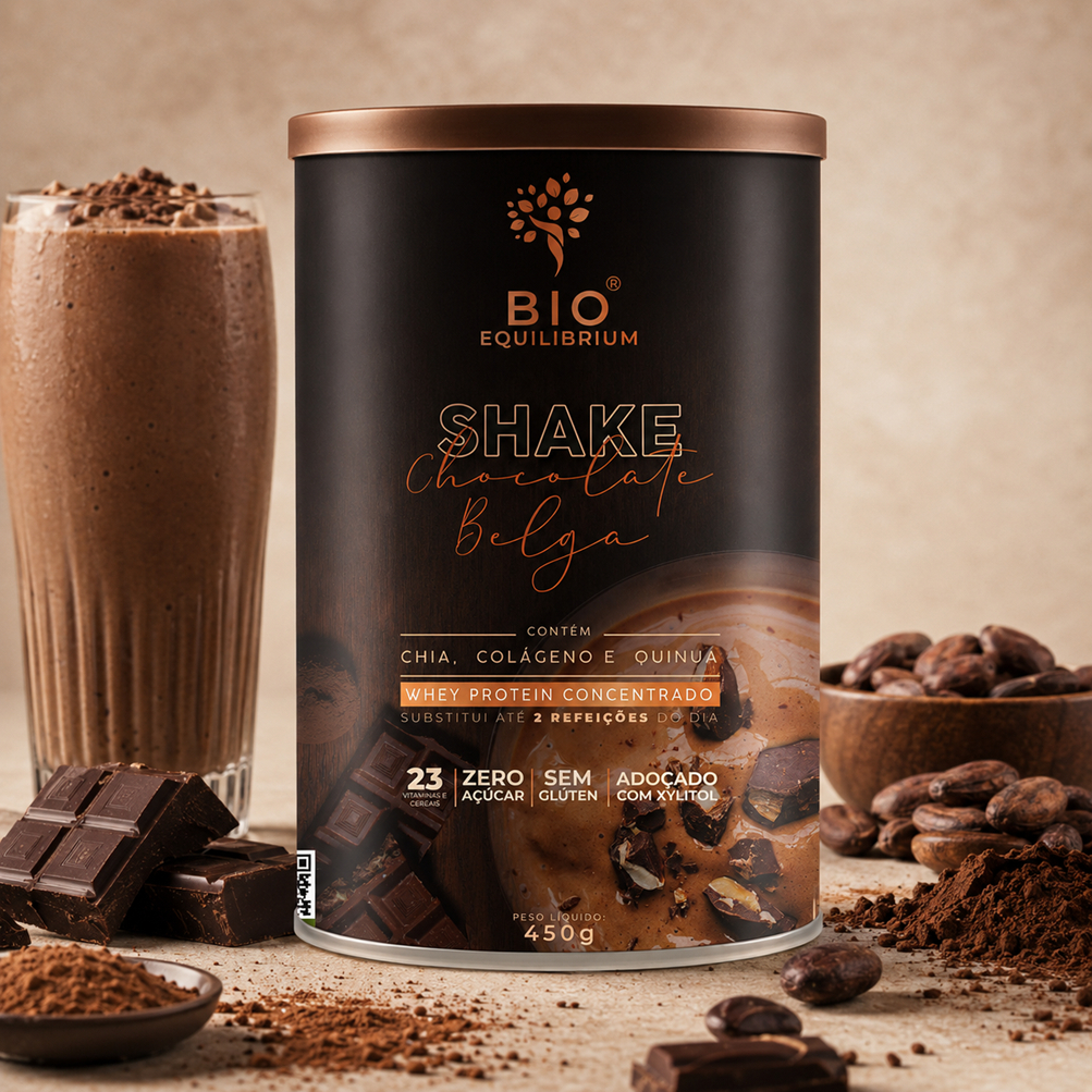 Shake Natural Proteico Sabor Chocolate com 450g - Nutrição Completa com 23 Vitaminas - 24g de Proteína | Bio Equilibrium