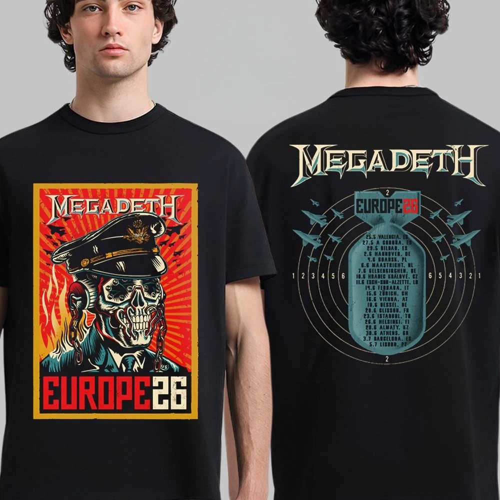 Camiseta Basica e OVERSIZED Megadeth Bomb Skull Europe Concert Rock Metal Grunge Vintage Unissex