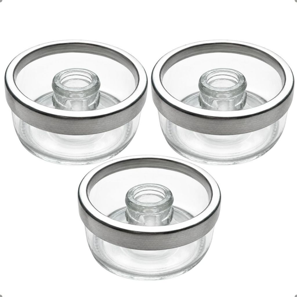 Kit C/3 Castiçal De Vidro Para Vela Palito Aro Alumínio Minimalista transparente seguro vela palito