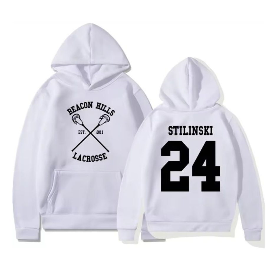Moletom Teen Wolf Stilinski 24 Beacon Hills Lacrosse Unissex College Streetwear Branco