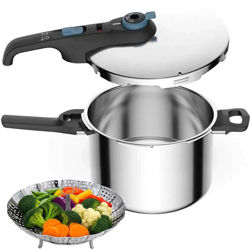 Panela De Pressão 6L Rochedo Inox Trendy Fech Externo e Indução Com Cesto a Vapor em Inox