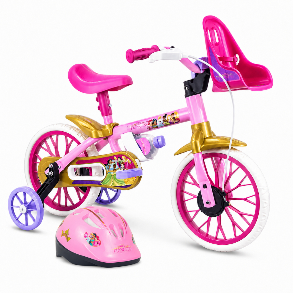 Bicicleta Princesas Infantil Aro 12 21kg Kit Com Capacete Original