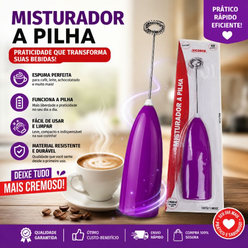 ✨ Mini Mixer Elétrico Portátil a Pilha em Aço Inox | Misturador para Café, Leite, Cappuccino, Shakes e Bebidas