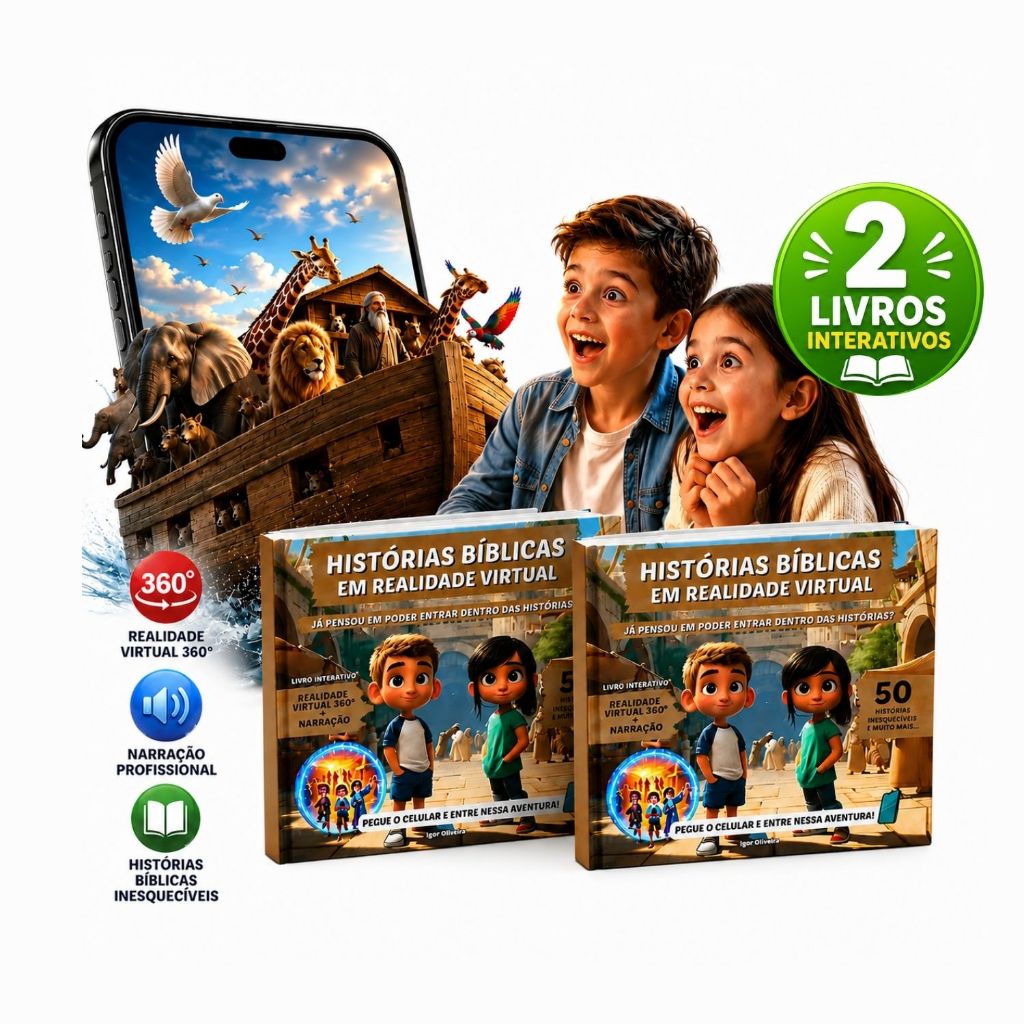 Kit 2 Livros Historias Biblicas em Realidade Realidade Virtual 360° |  Bíblia Narradas Interativo Presente