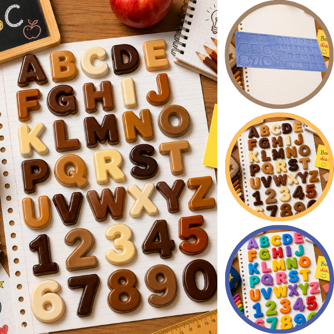 Forma Porto Com Silicone (3 partes) Para Chocolate Alfabeto + Números Médios- CÓD 878 (CHOCO)