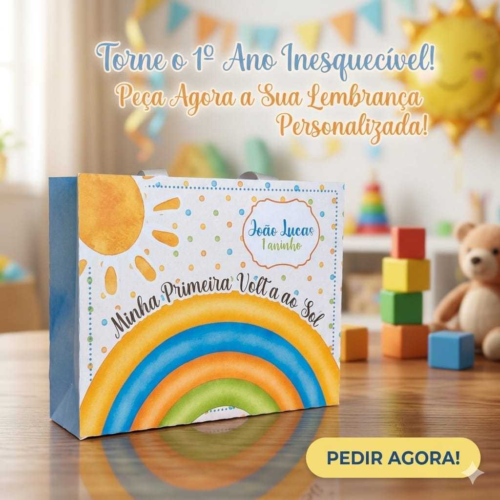 10/15/20/25 Sacolinhas Personalizadas Festa PRIMEIRA VOLTA AO SOL MENINO Pegue e Monte (19x15x6cm)