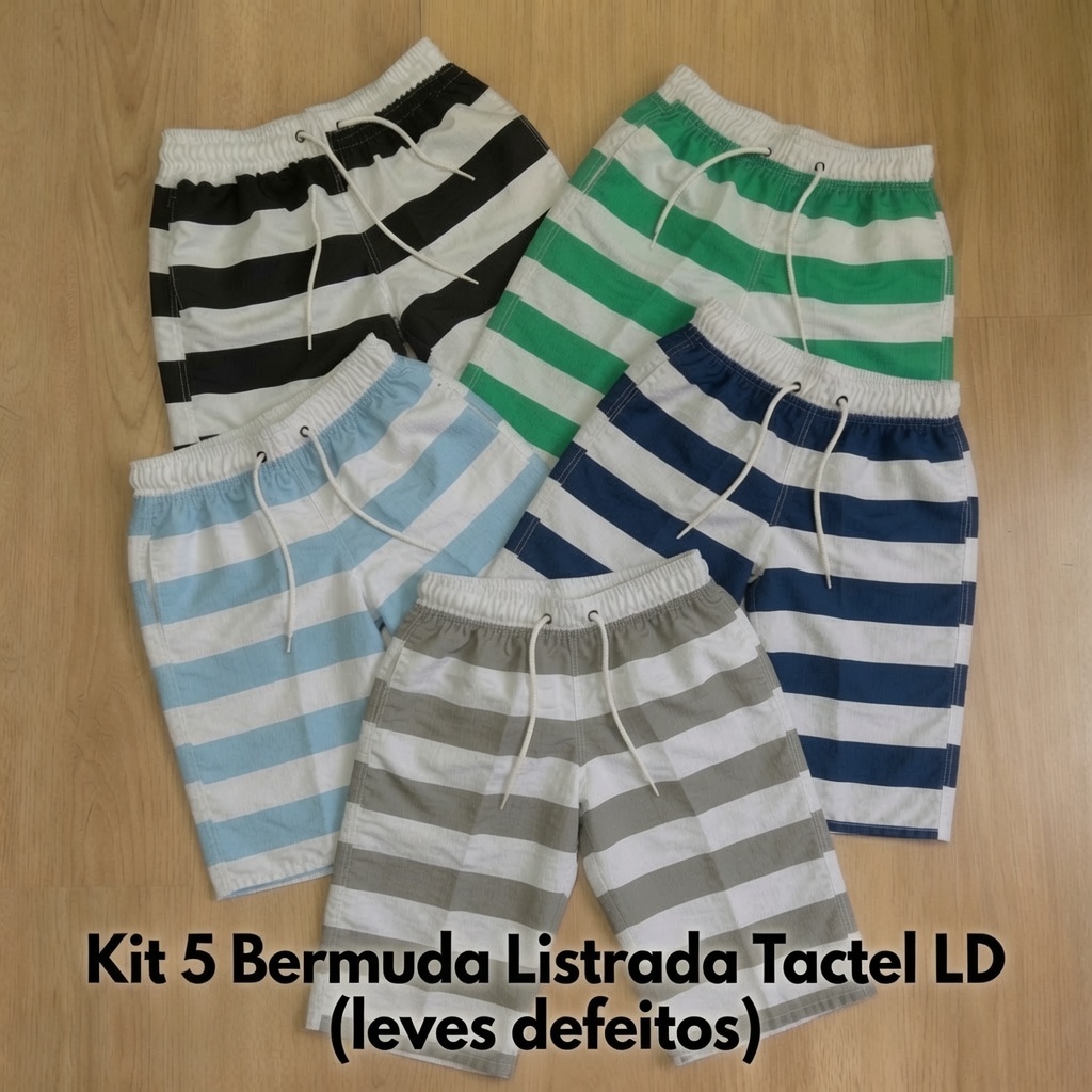 KIT C/ 5 BERMUDAS TACTEL LISTRADAS LD (LEVES DEFEITOS) | MELHOR CUSTO-BENEFÍCIO
