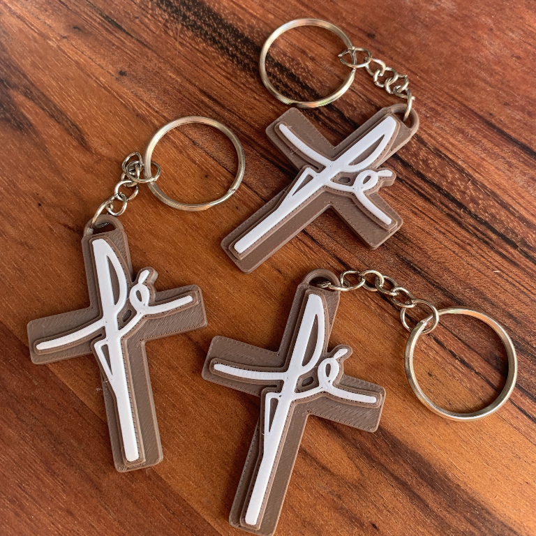 Kit 3 Chaveiros Cruz 3D com Fé - Presente Cristão Personalizado em Impressão 3D