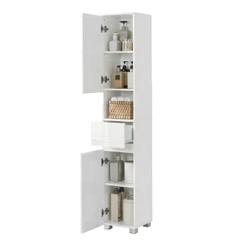 SONGMICS Armário Multiuso Gabinete com Prateleiras Ajustáveis e Gaveta, Organizador Vertical, Lavanderia/Cozinha/Quarto