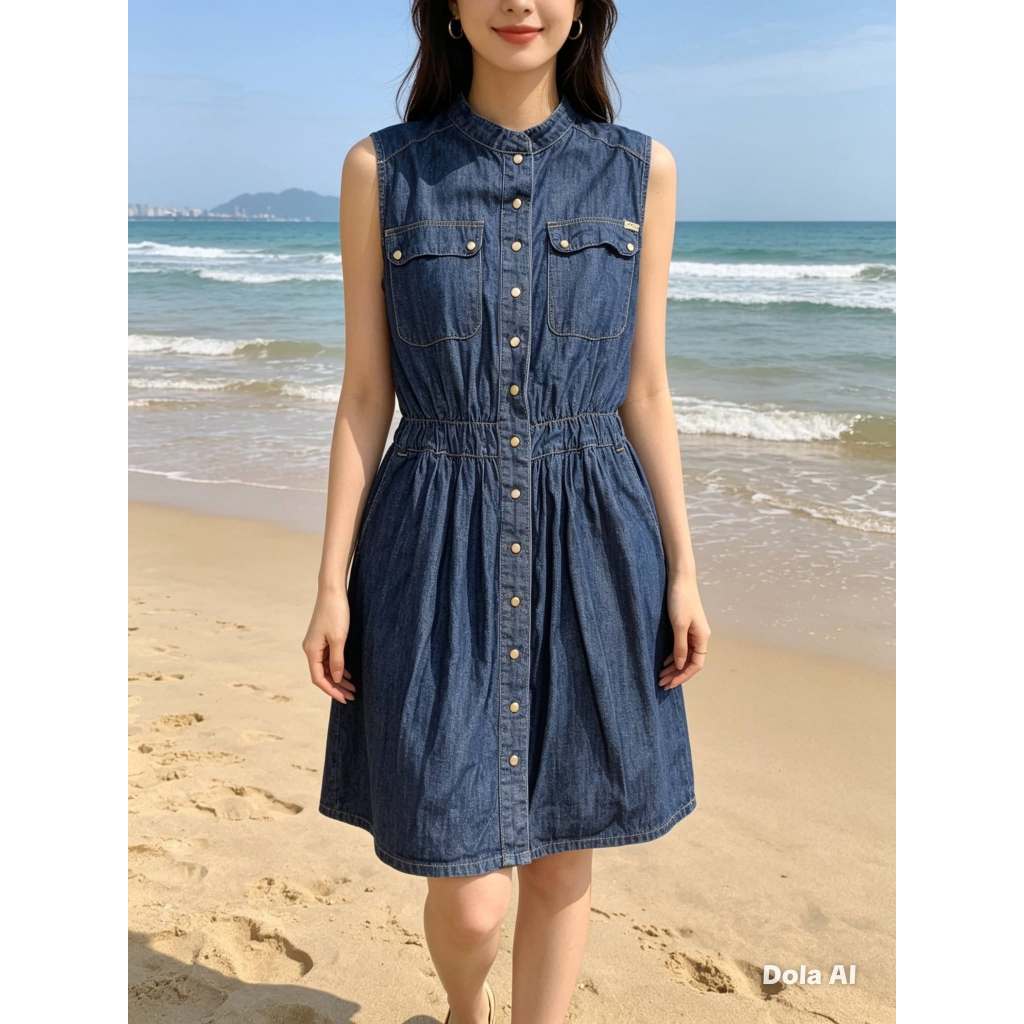 Vestido Adulto Feminino, Modelo Regata, Jeans Escuro, Tam: M, Marca: Bethy.bethy