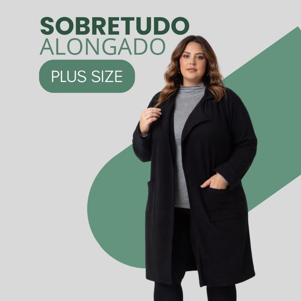 Casaco Sobretudo Alongado Moda Feminina Plus Size Com Bolsos Peluciado 103830-C5