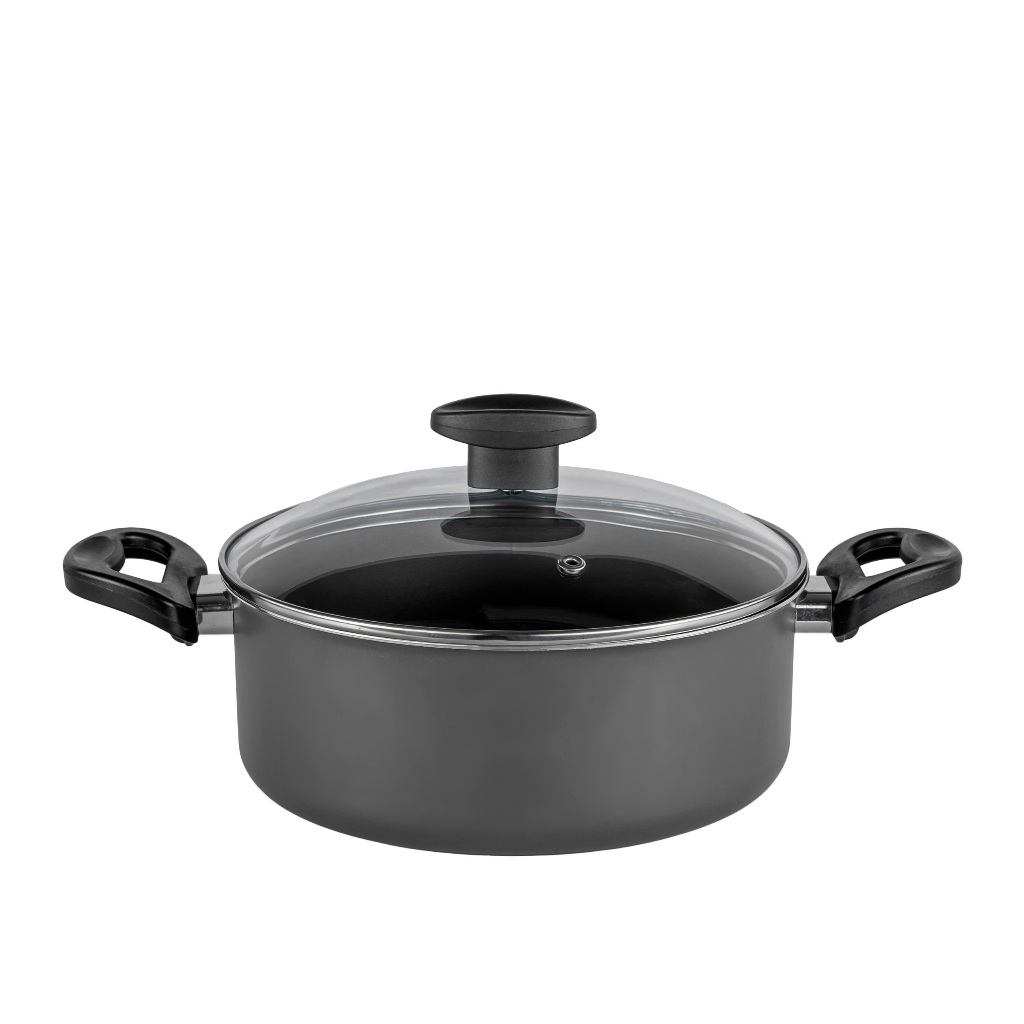 Caçarola Grossa Arroz Robusta Antiaderente 20 Cm Teflon Com Tampa De Vidro Duas Alças