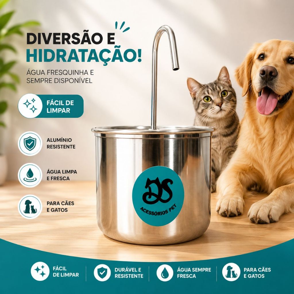 Bebedouro de aluminio para cães e gatos