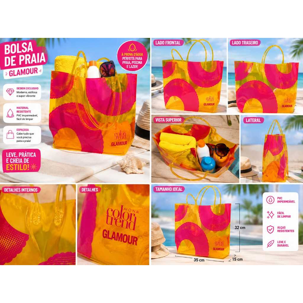 Bolsa de Praia Glamour Color Trend – PVC Impermeável — imagem 2 de 2