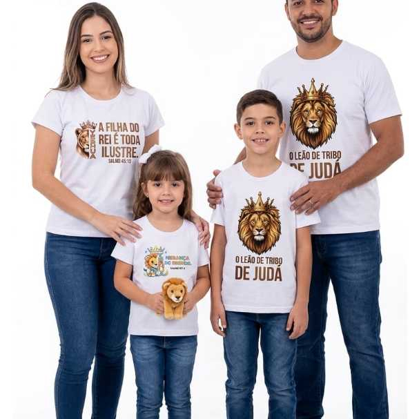 🦁 KIT DE CAMISETAS FAMÍLIA CRISTÃ LUZ E FÉ - 4 PEÇAS (PAI, MÃE E FILHOS) FEMENINO MASCULINO E CRIANÇAS