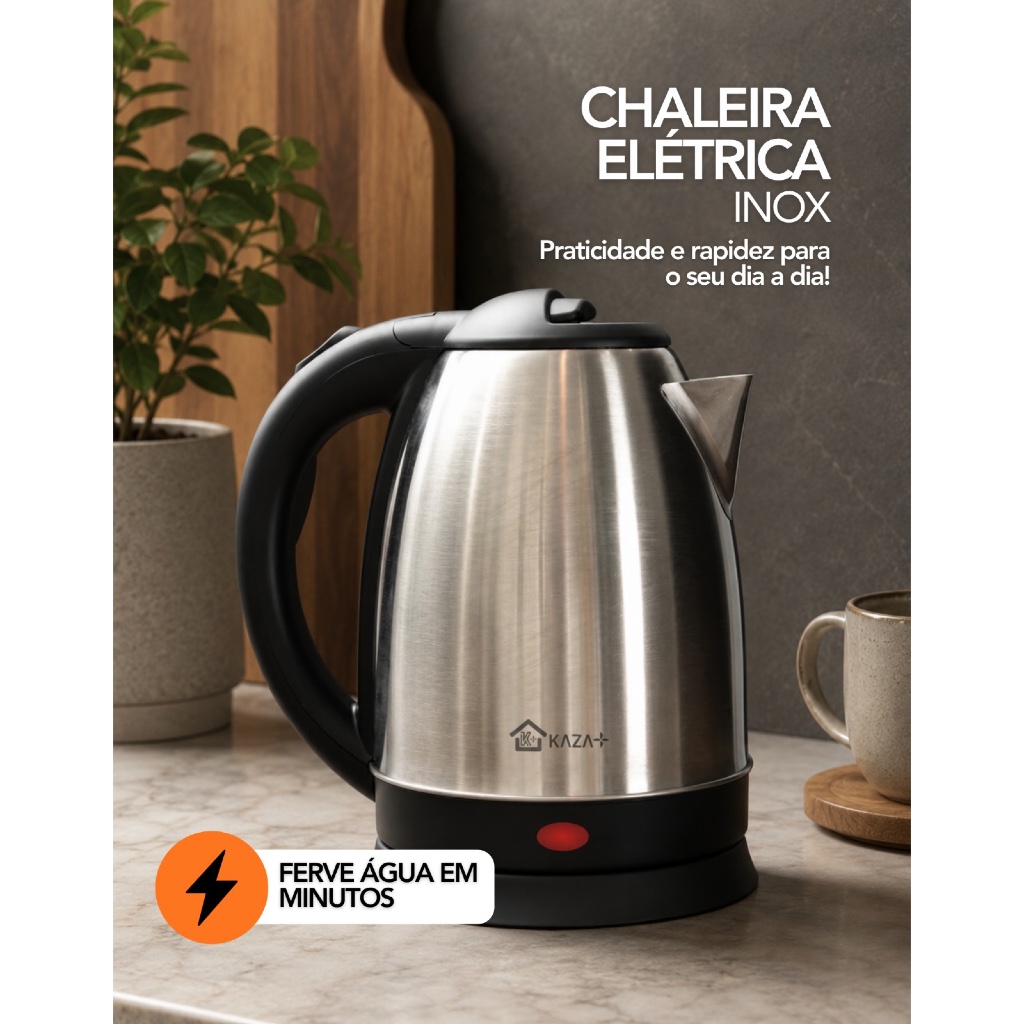 Chaleira Elétrica 1,8 Litros Inox Ideal para Chá, Café e Chimarrão Desligamento Automático Aquecimento Rápido Kaza+