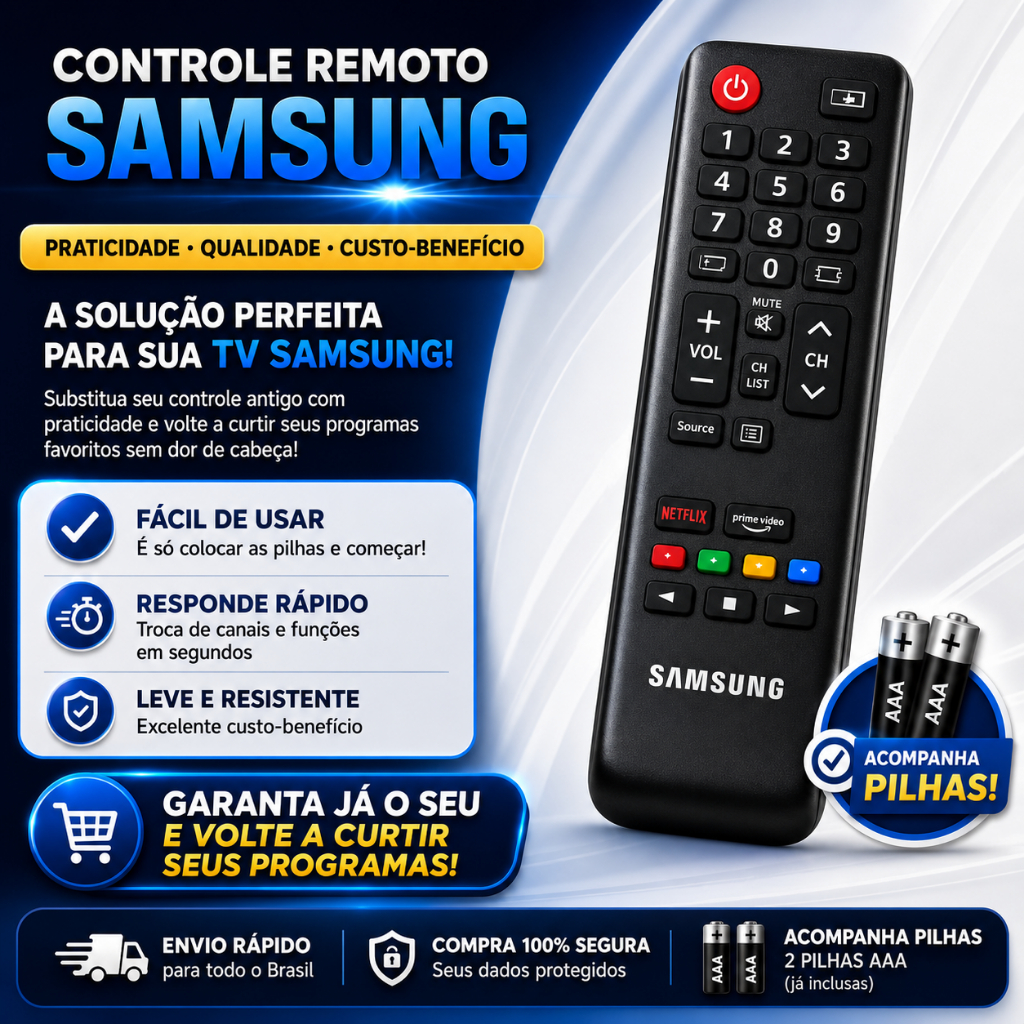 Kit Controle Remoto Compatível com TV Samsung Smart – Alta Qualidade | Acompanha