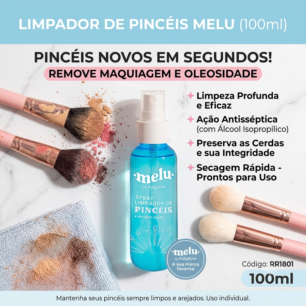 Limpador de pinceis de maquiagem Melu Ruby Rose Seca rápido Não estraga as cerdas Não dá espinhas
