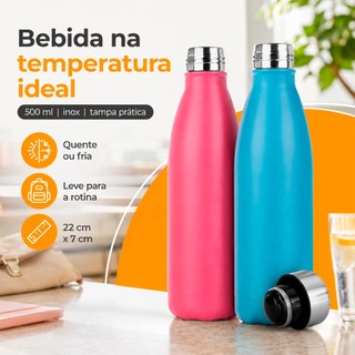 Garrafa Térmica 500ml Inox Parede Dupla com Tampa – Mantém Temperatura Antivazamento