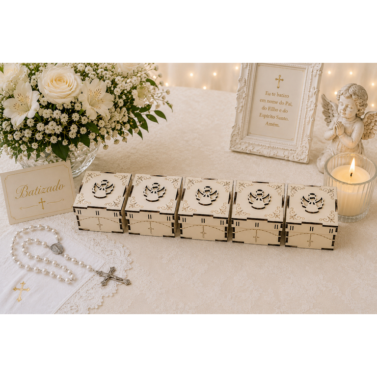 Lembrancinha Batizado Caixa MDF Personalizada Kit 05 Presente Madrinha e Padrinho