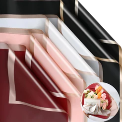 Kit 20/40 Folhas Papel Poli Sujinho Decorado Border Line 57x57cm Para Buquê Florista Lançamento Embrulhar Buque Embalage