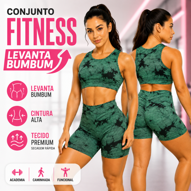 Conjunto Fitness Feminino Levanta Bumbum Cintura Alta Academia Treino Caminhada Short e Top |3907| Lançamento