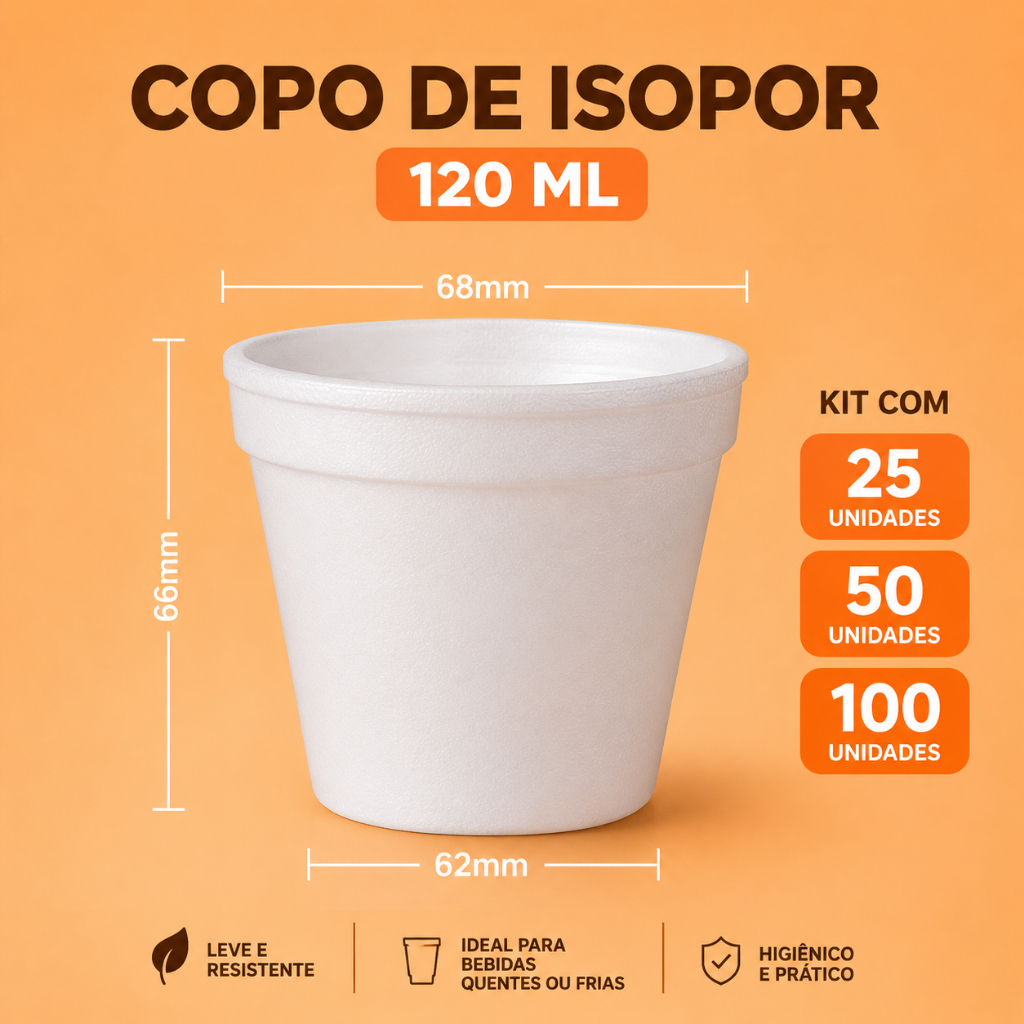 Copo Isopor 120ml Descartável Térmico Café Chá Kit 25 50 ou 100 Unidades