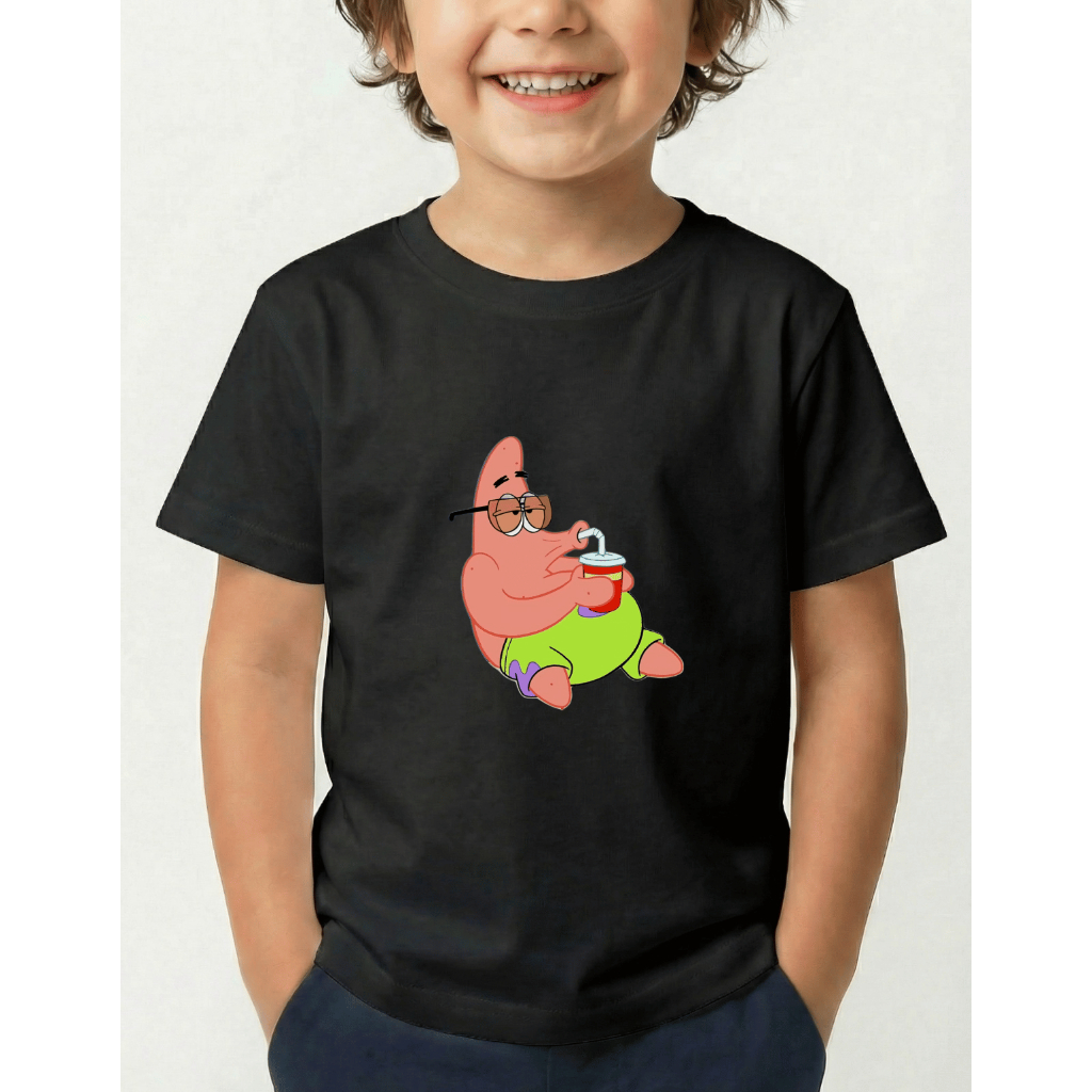 Camiseta Infantil Menino Estampa Divertida Personagem Patrick Estrela 100% Algodão Confortável