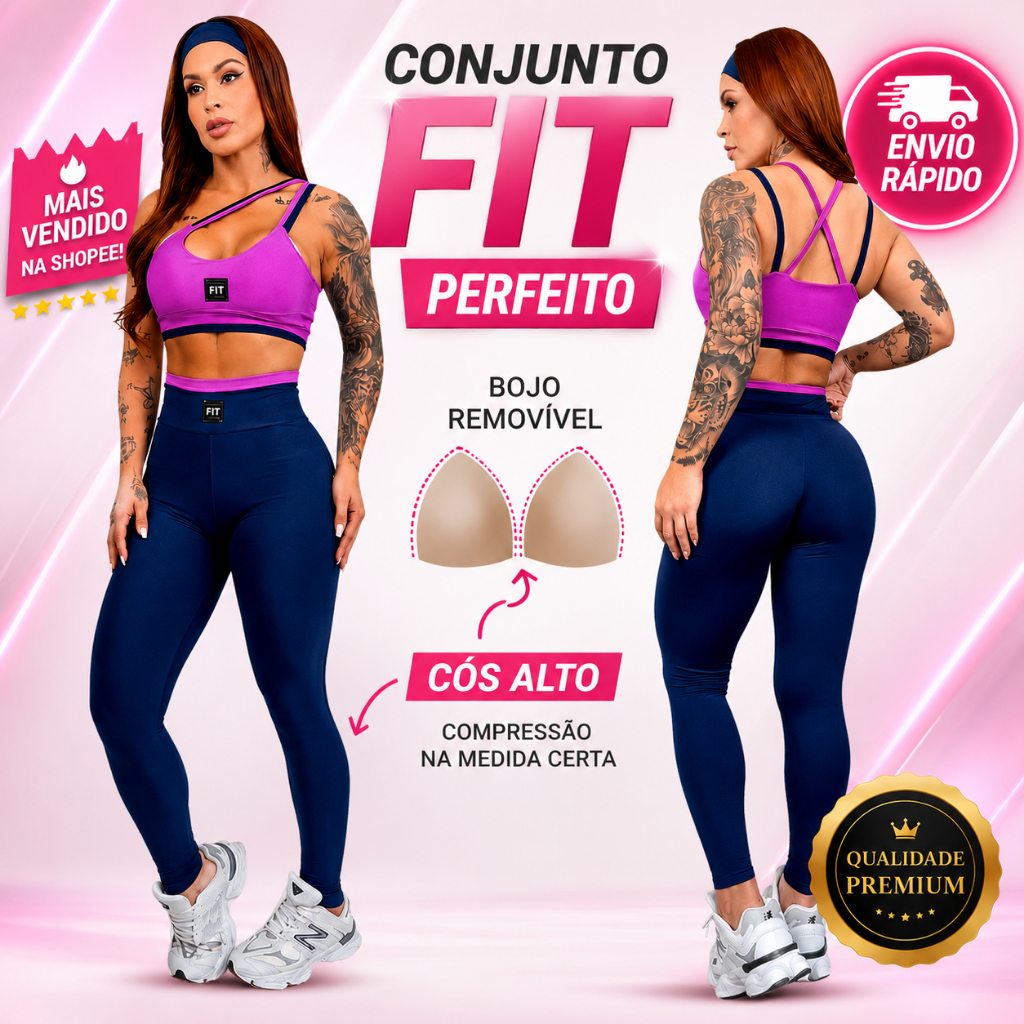 Conjunto Feminino de Academia fitness treino Calça Legging + Top com bojo