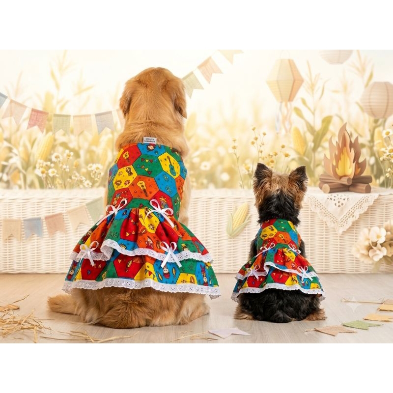 Vestido Pet Caipira Lacinhos Fêmea Xadrez RN PP P M G GG XG XXG frufru Festa Junina festa junina julina pet ChicLove.pet