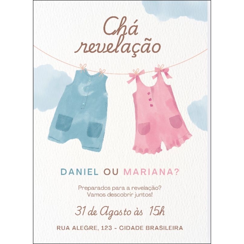 Convite chá revelação (10x14) personalizado varios temas