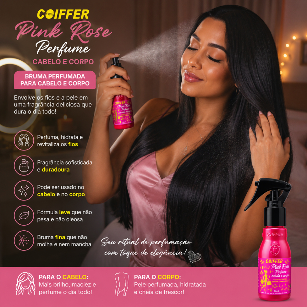 Coiffer Perfume Bruma Para Cabelo E Corpo Pink Rose 80ml