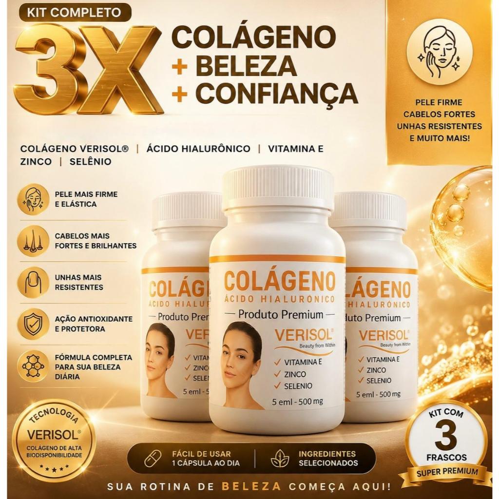 Kit 3 Colágeno Hidrolisado Verisol Premium Original com Vitamina C - 180 Cápsulas - Arkad Suplementos - Envio Rápido