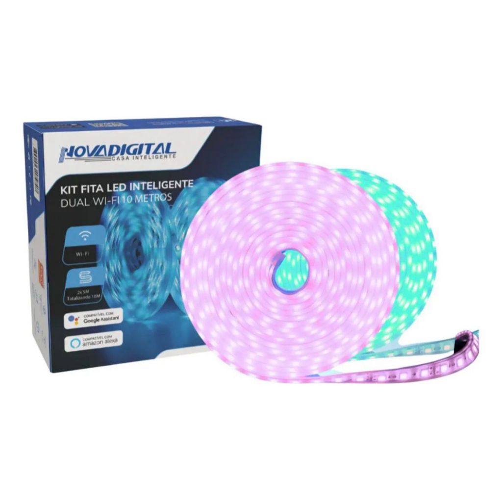 Kit fita led RGB inteligente wi-fi NovaDigital DUAL 10M Alexa compativel com Alexa Google home