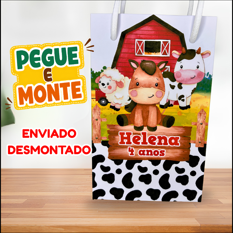 Sacolinha Surpresa Fazendinha Vermelha Personalizada Lembrancinhas Aniversário - PEGUE E MONTE