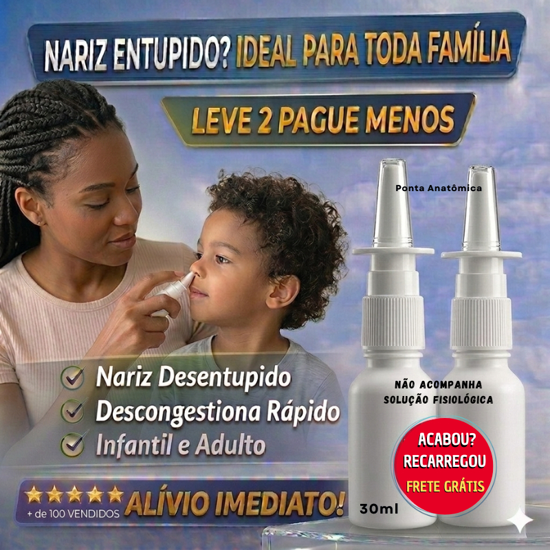Spray Nasal Reutilizável Nariz Entupido Descongestão Infantil /Adulto Rinite 2 Válvulas + Frascos