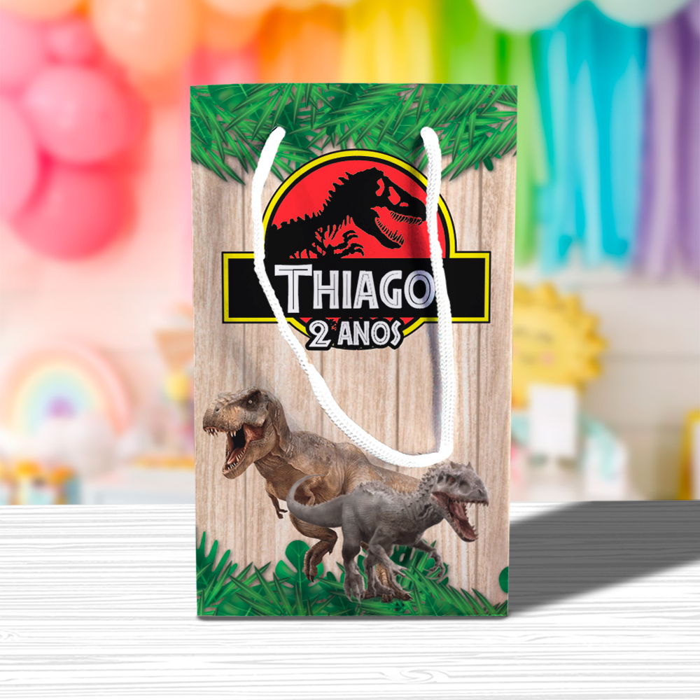 Sacolinha de Festa Jurassic Park Lembrancinha Personalizada Kit Festa Sacola Pé Dinossauro