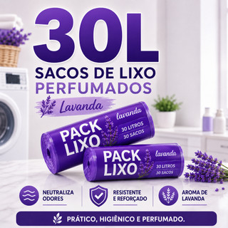Saco de Lixo 30 Litros Perfumado Lavanda Cheiroso Resistente Reforçado Neutraliza Mau Cheiro 59x62