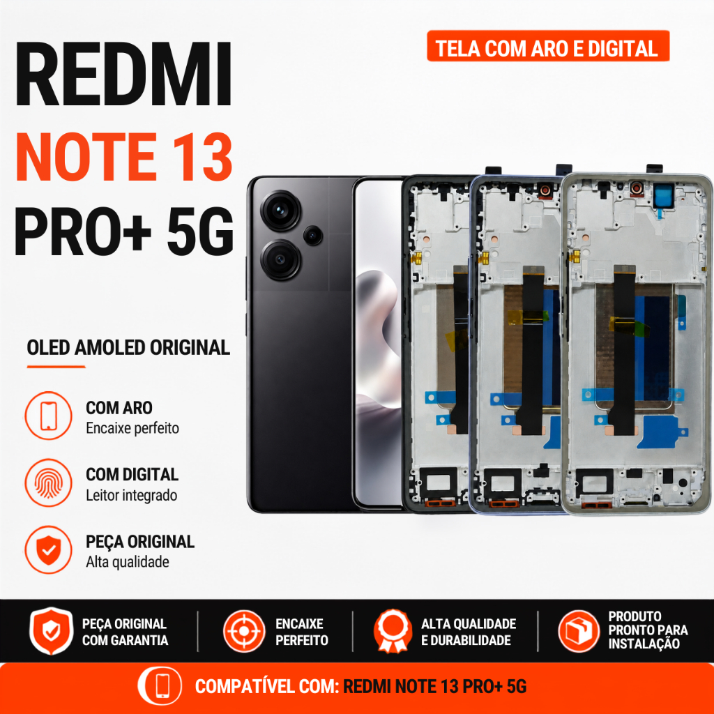Frontal Redmi Note 13 Pro + Plus 5G Tela Display Amoled 100% Original Com Moldur