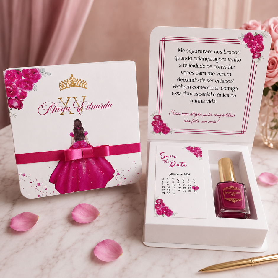Convite 15 Anos Debutante Caixa Damas Príncipe Pink Caixa Para Esmalte