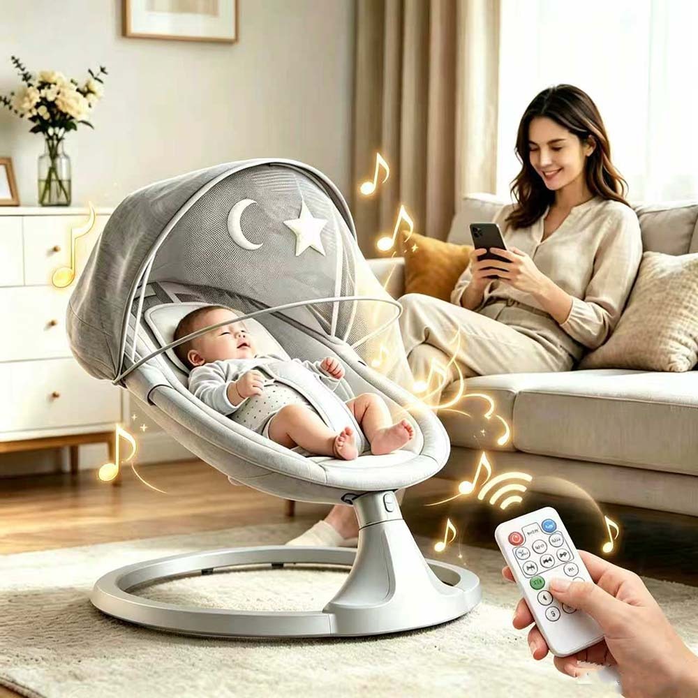 Cadeira de Balanço para Bebê – Música, Mosquiteiro e Controle Remoto | Completa, Segura e Confortável